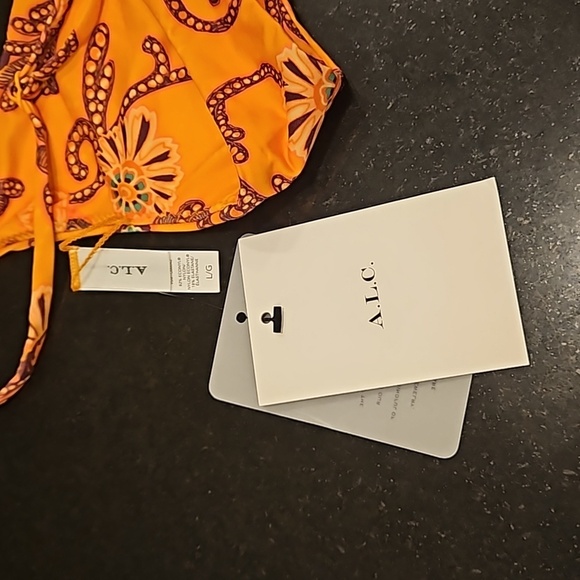 💕A.L.C.💕 Cleo Scoop Bikini Top ~ Orange Multi-Color Paisley Print Large L NWT - Picture 7 of 10